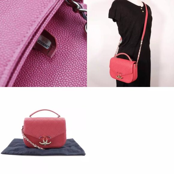 CHANEL COCO Mark top handle Handbag A93659 2WAYShoulder pink Caviar skin Women - Picture 7 of 12